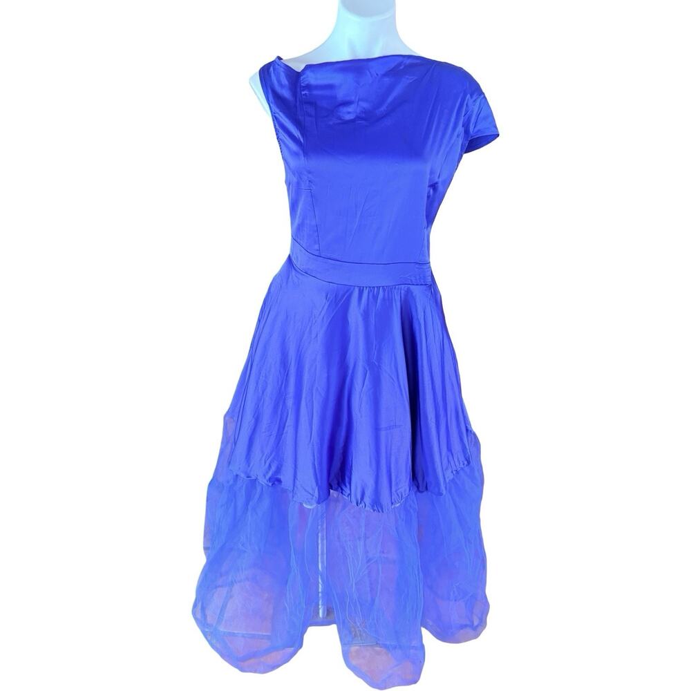 City Chic Swear Royal Blue Satin Organza Bubble Dress Plus XPlus